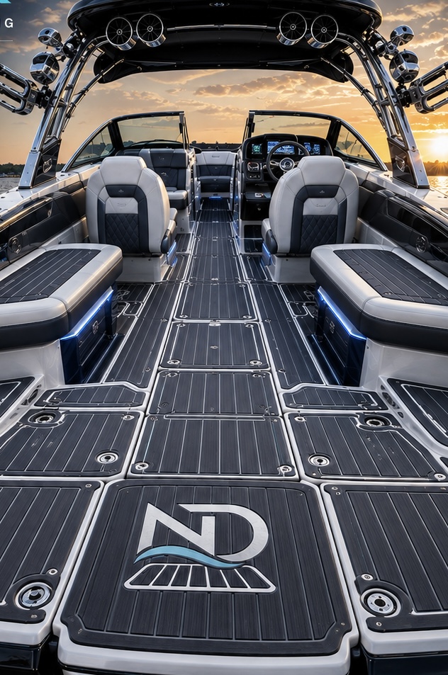 NuDeck custom flooring installed on a boat deck