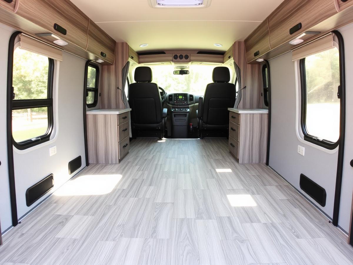 RV interior with new wood-plank pattern NuDeck flooring