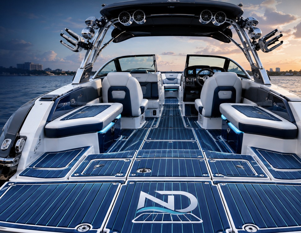 A NuDeck-restored pontoon deck at sunset